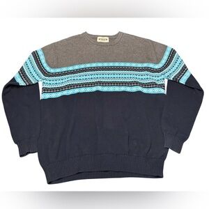 Jacamo Vintage Men’s Fair Isle Crew Neck 100% Cotton Navy Gray Sweater Sz XL
